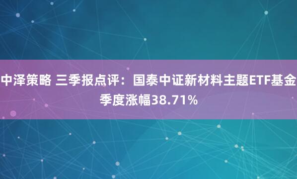 中泽策略 三季报点评：国泰中证新材料主题ETF基金季度涨幅38.71%